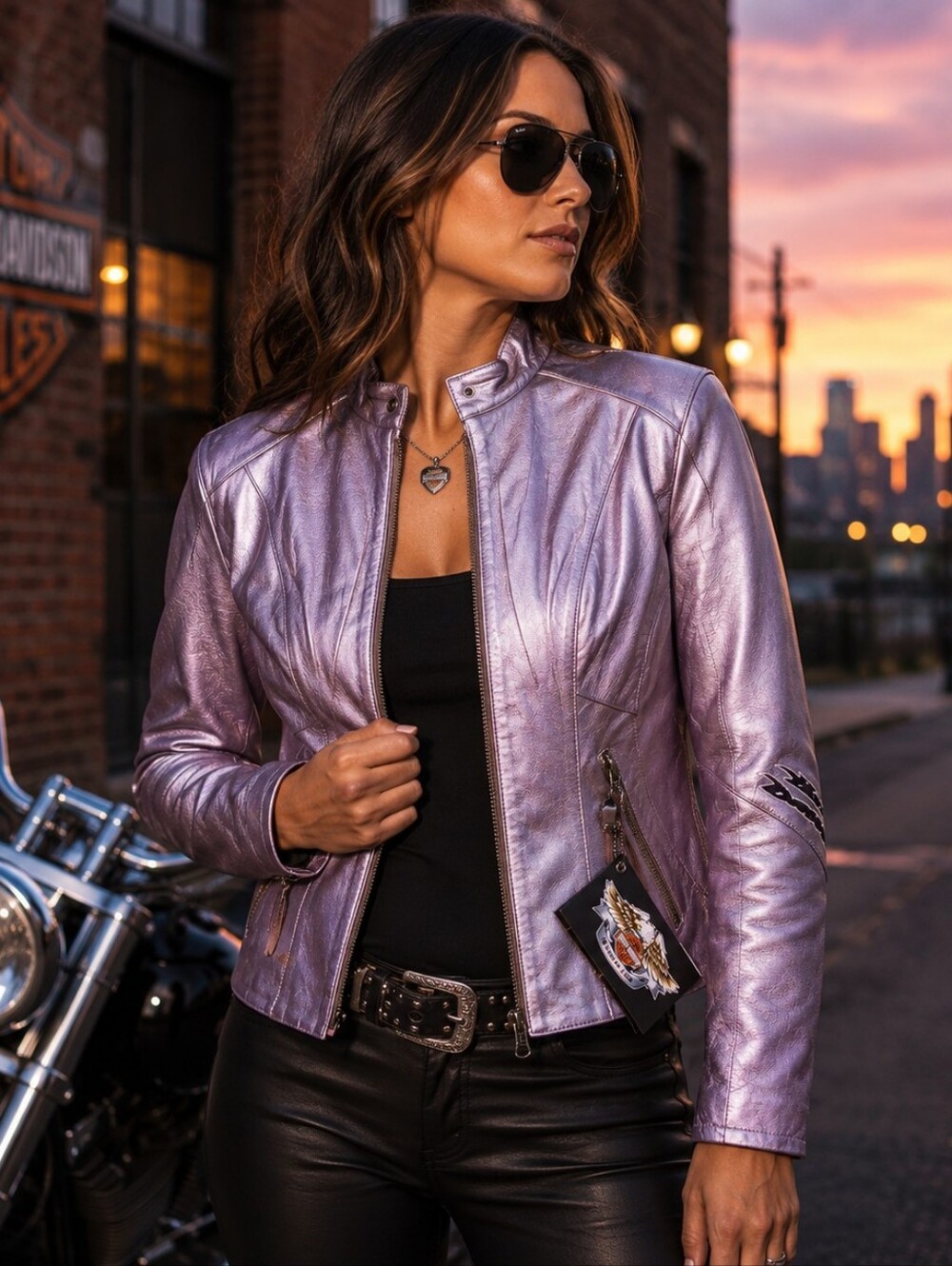NWT Harley-Davidson Leather Moto Jacket Metallic Purple Violet Womens S RARE Y2K